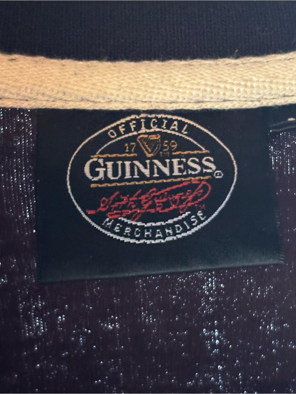 Guinness Black Polo with White Trim and Embroidered Harp - Picture 2 of 7